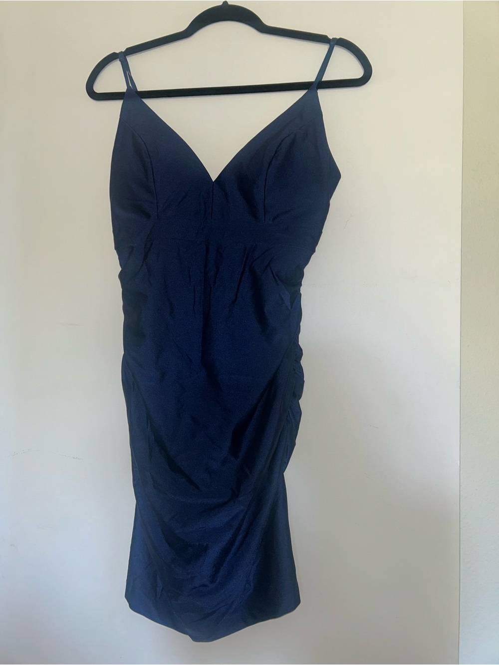 Spaghetti Strap Navy Mini Dress with V-Neck